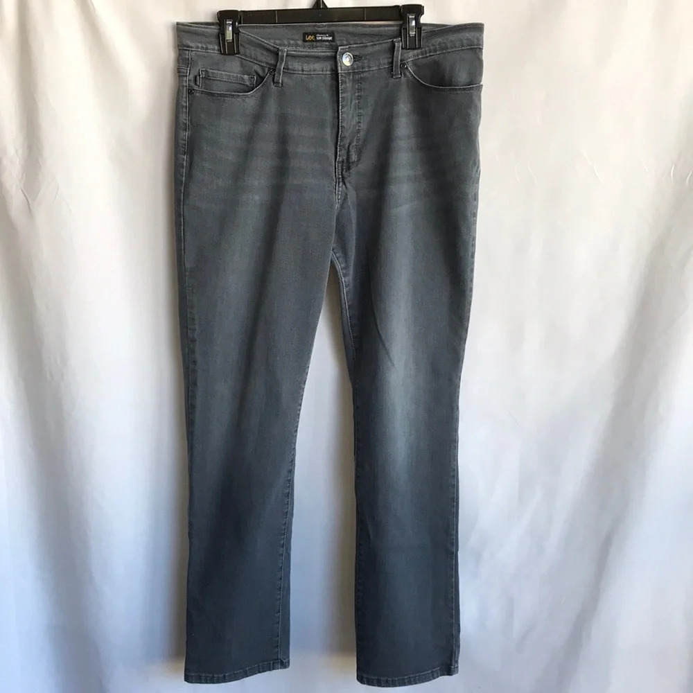 Lee charcoal gray slimming fit slim straight jeans, size 14M